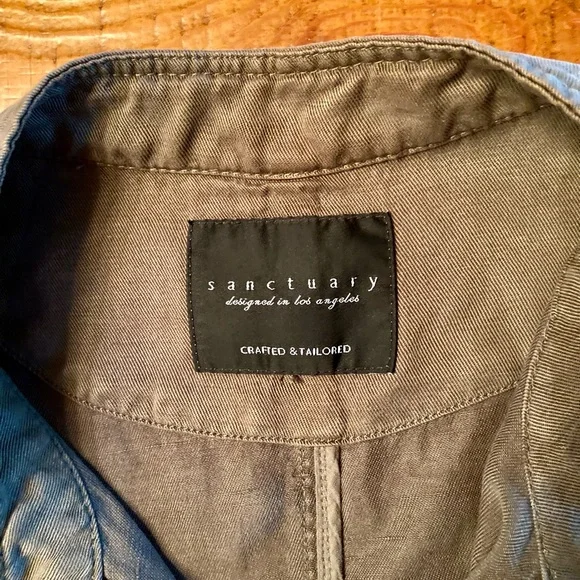 Sanctuary Army Style Utility Jacket Snap Front Pockets Olive Green Size S or M - Picture 13 of 14